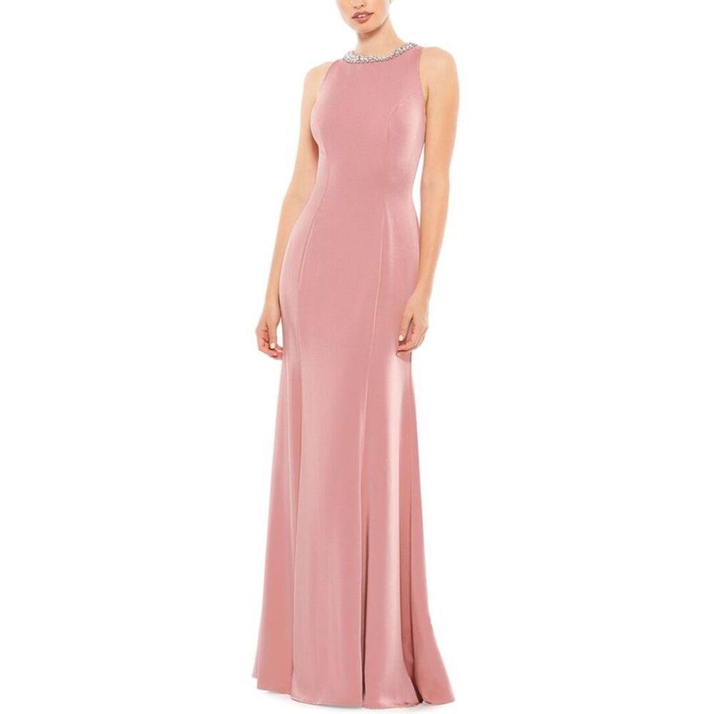 Mac Duggal Womens Embellished Neck Trumpet Gown, Pink